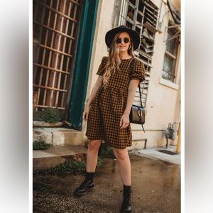 🖤 Wild Fable Seersucker Short Puff Sleeve Yellow Black Check Dress XS NWT